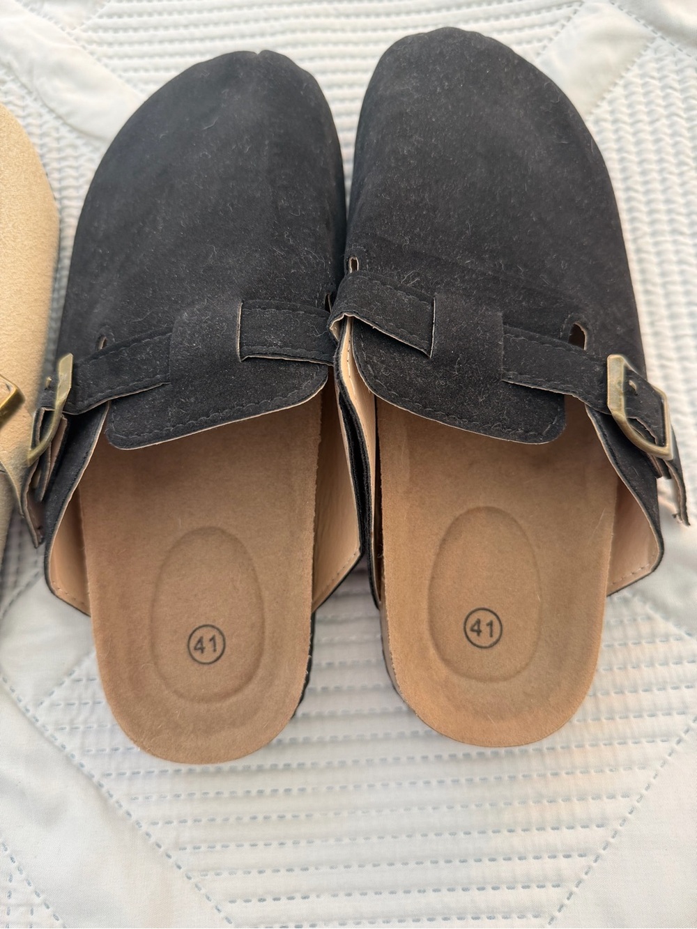 Set of 2 Suede Buckle Clog Mules in Black and Cream Sz 41 Like New - Picture 5 of 7
